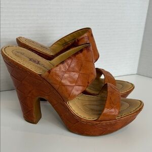 Born Crown Leather Platform Heels Brown Slide Sandals Size 6 Boho Chunky